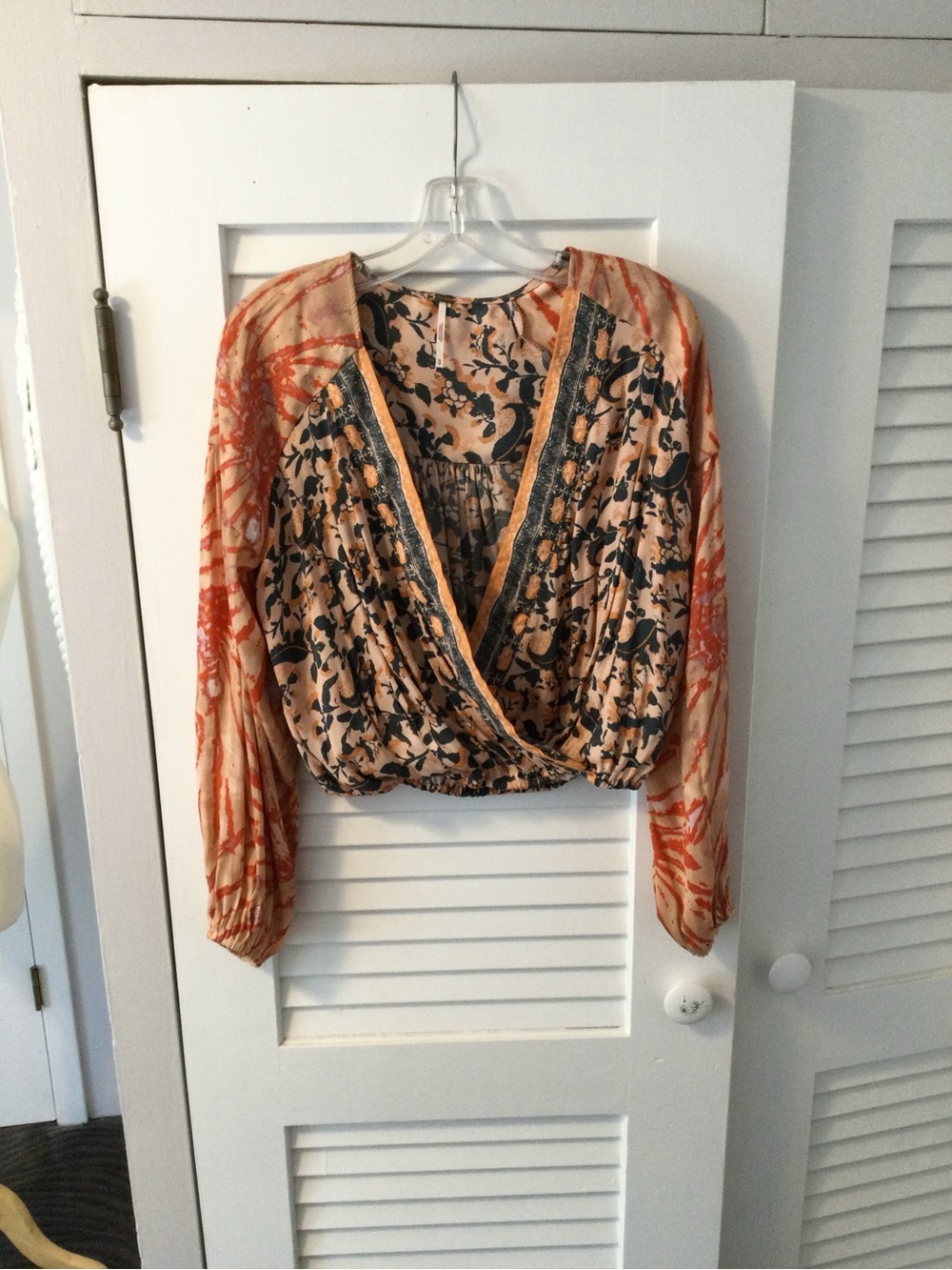 Free People Peach Floral Surplice Long-Sleeve Top